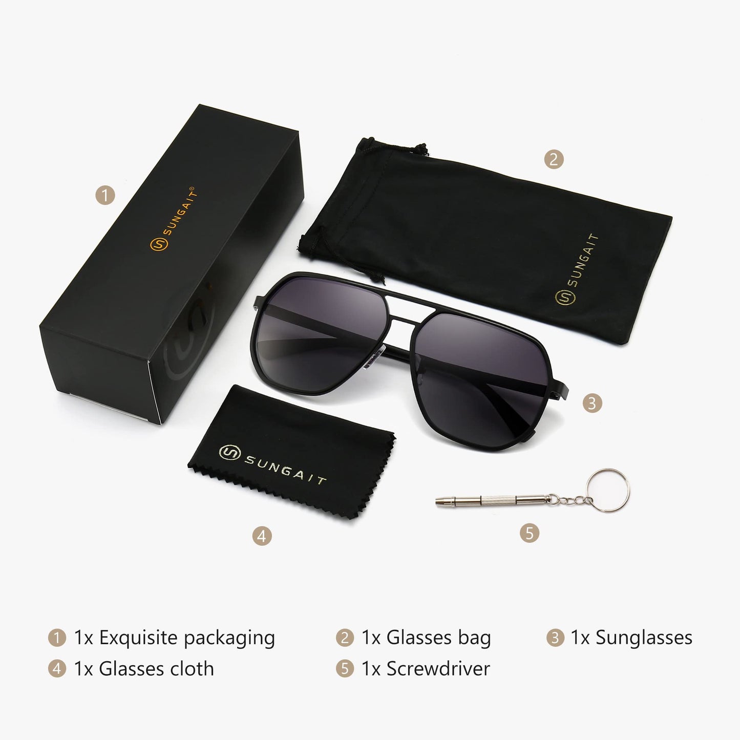 SUNGAIT Polygon Aviator Sunglasses for Men Polarized Trendy Square Sun Glasses Retro Pilot Shades UV Protection