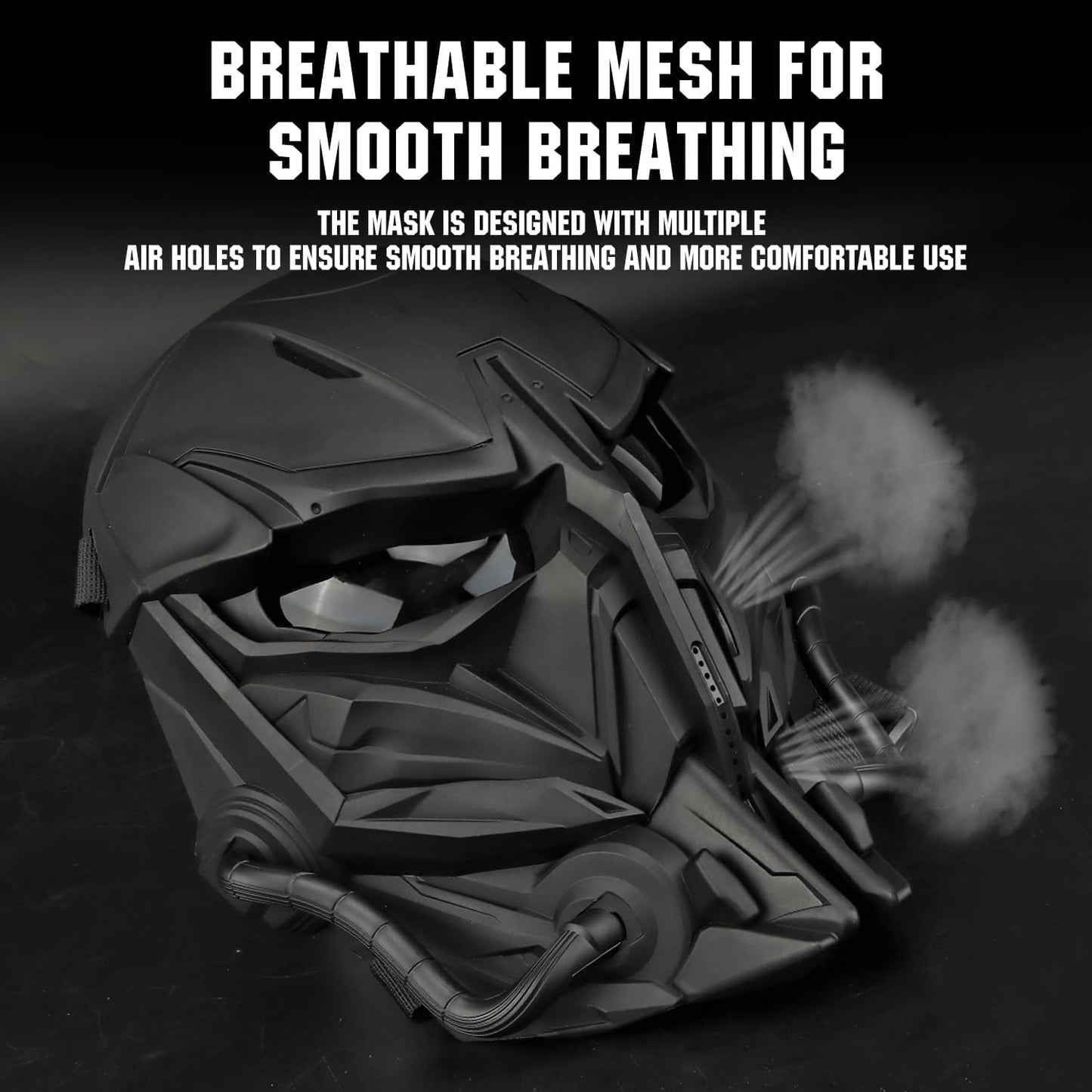 Airsoft Skull Full Face Protective Mask,Gray Lens for Cs Wargame Halloween Cosplay Costume PartyTactical Airsoft Mask (Black)