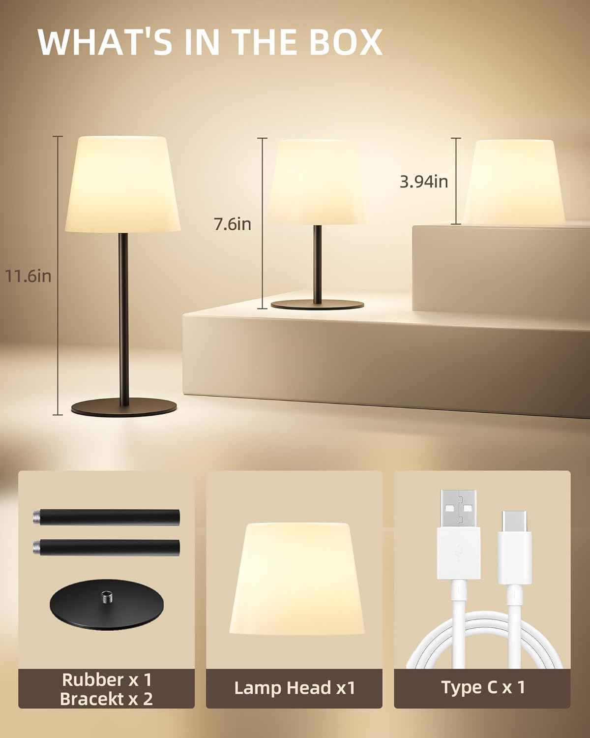 EZVALO Waterproof Cordless Table Lamp - Dimmable LED Night Light for Outdoor & Indoor Use