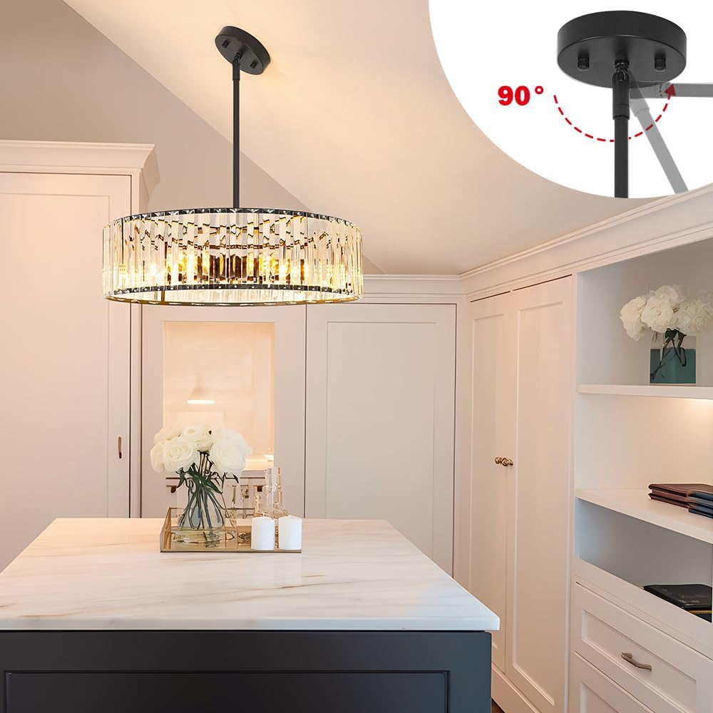 Modern Gold Crystal Ceiling Light Fixture - 11-Inch Semi Flush Mount Chandelier for Kitchen & Entryway