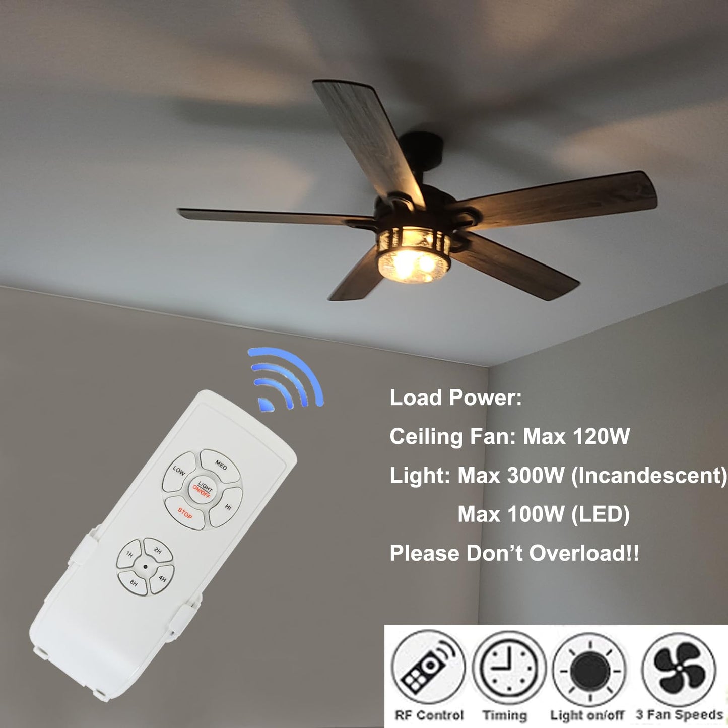 Ceiling Fan Remote Control Kit,Universal Fan Speed,Light & Timing 3 in 1 Wireless Remote Control for Ceiling Fan Light, Fit for Honeywell Westinghouse Hunter and More