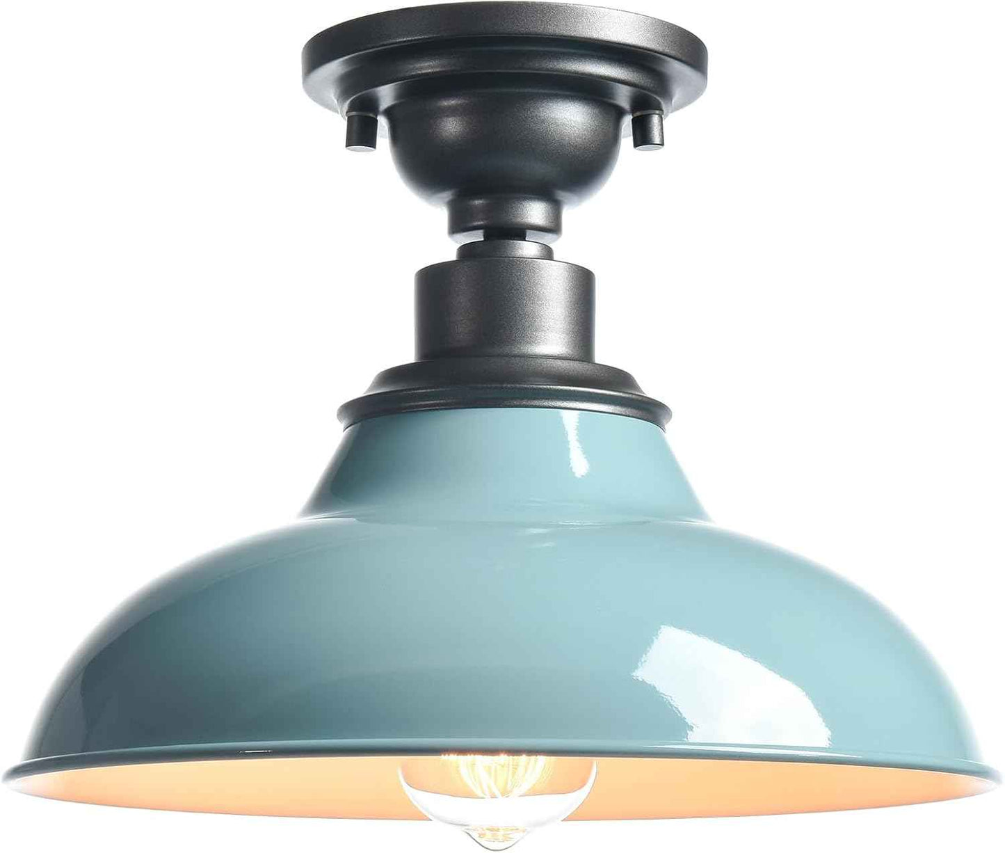 12-Inch Farmhouse Semi Flush Mount Ceiling Light - Black Industrial Barn Fixture for Bedroom, Kitchen, Foyer