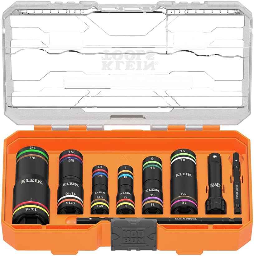 Klein Tools KNECT Quad Socket Set - 4-in-1 Color Coded, Heavy-Duty SAE Impact, 12 Sizes