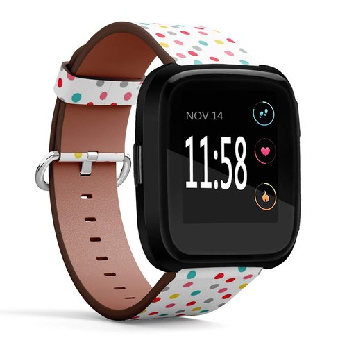 Q-Beans Replacement Band, Compatible with Fitbit Versa/Versa 2 / Versa Lite - Leather Band Bracelet Strap Wristband Accessory with Quick-Release Pins // Polka Dot