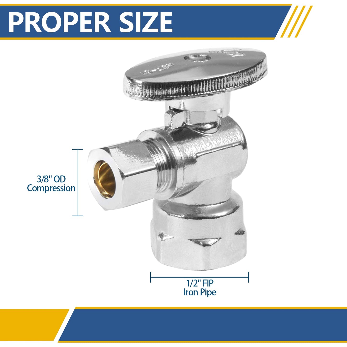 GUOFIS Angle Stop Valve,1/2" FIP Iron Pipe x 3/8" Compression Chrome Angle Shut-off Valve with 1/4 Turn (Pack of 20)(VALVE054-20Pack)