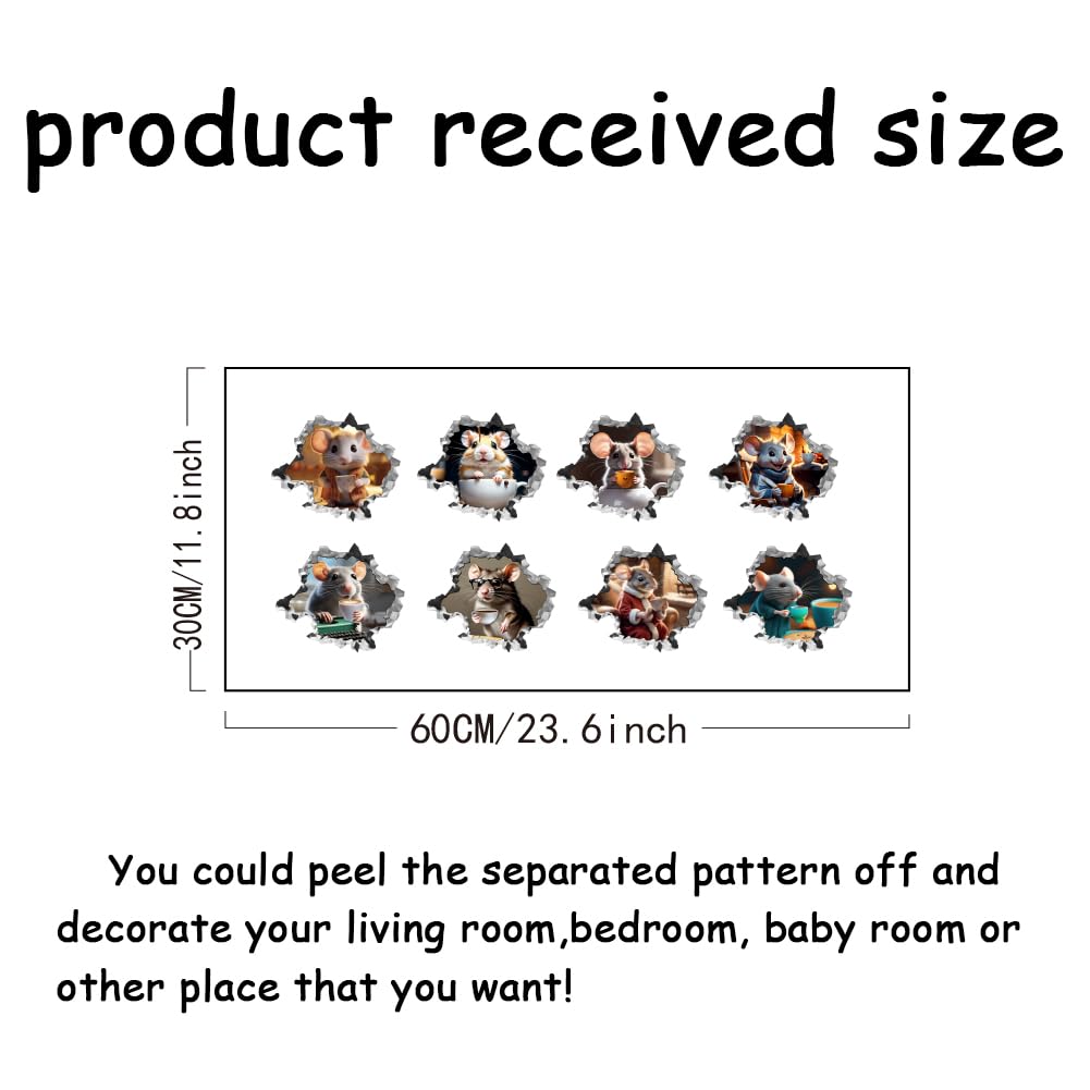 SUPERDANT 3D Mouse Hole Realistic Wall Sticker Mouse Coffee Decal Kids Room Wall Decor Sticker Funny Animal Peel and Stick Stickers Decal for Children Room Kitchen Home Bedroom Classroom