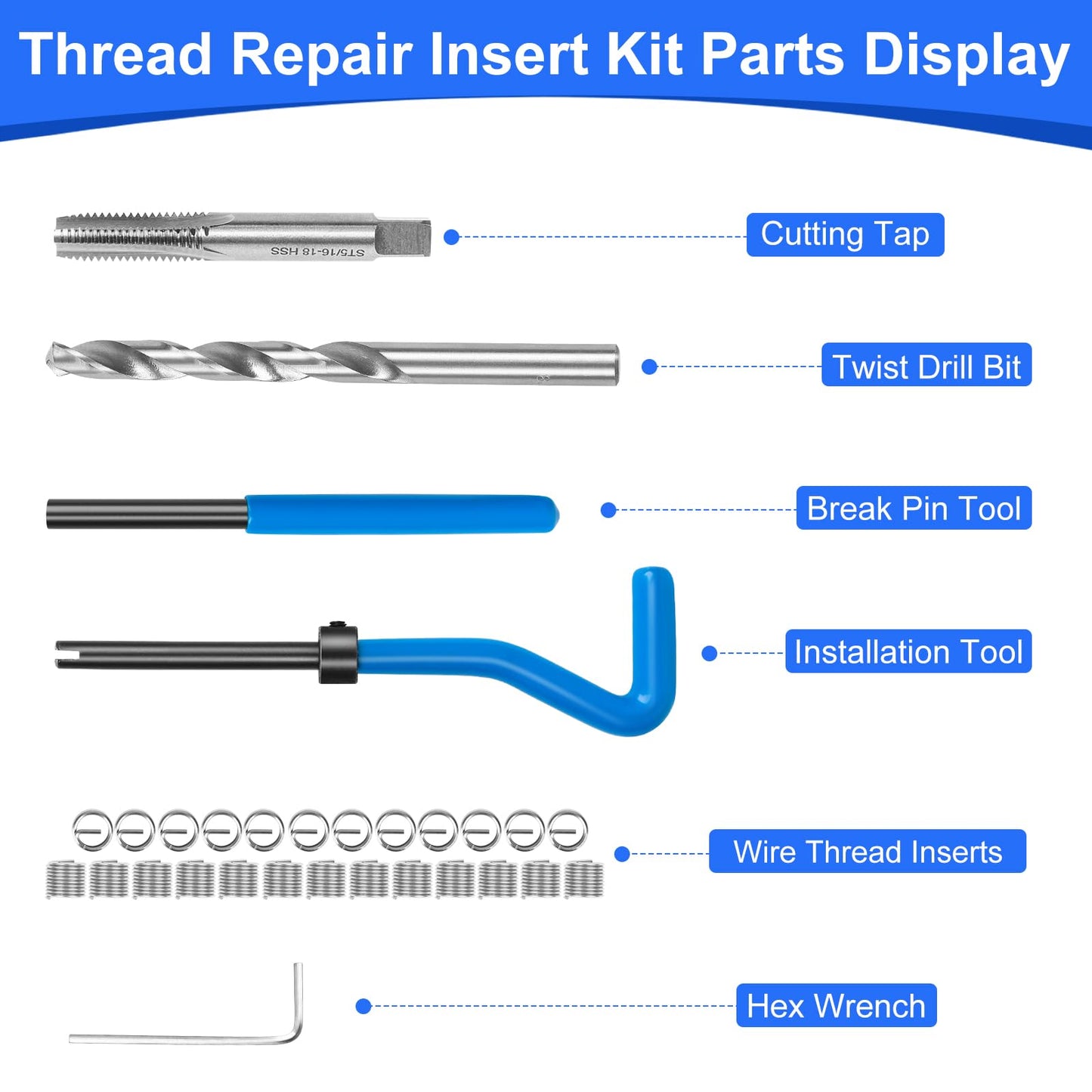 JMMRRR 30PC SAE Thread Repair Kit 5/16-18 inch, Helicoil Repair Kit with HSS Drill, Rethreading Tools for Internal Screw Holes Repairing (Blue)