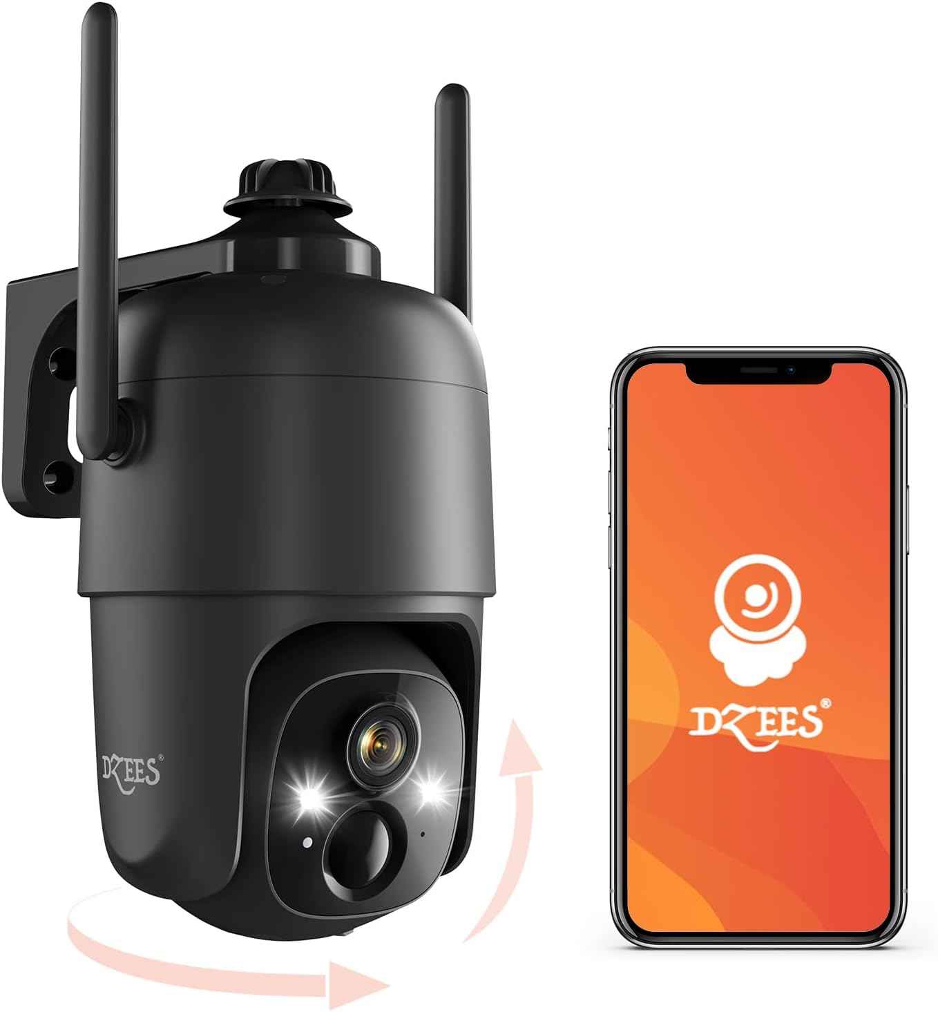 2K Wireless Outdoor Security Camera - Dzees 360° PTZ, Color Night Vision, AI Motion Detection, 2-Way Talk, IP66