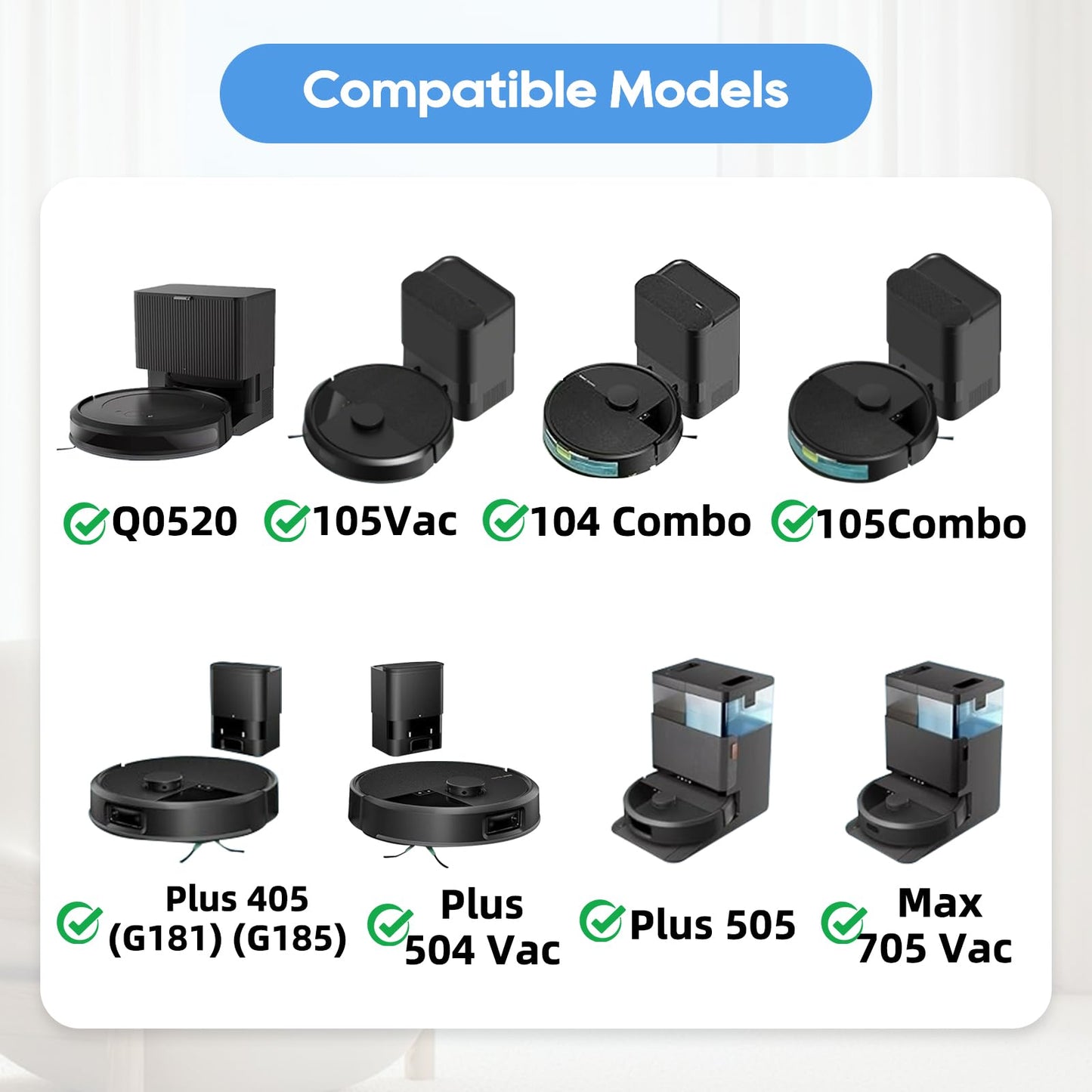 Dust Bags Compatible For iRobot Roomba Essential Vac 2 Q0520, 105 Vac / 104/105 Combo, Plus 405 (G181) (G185) / 505 Combo / 504 Vac, Max 705 Vac Robot Vacuum Cleaner, 6 Pcs