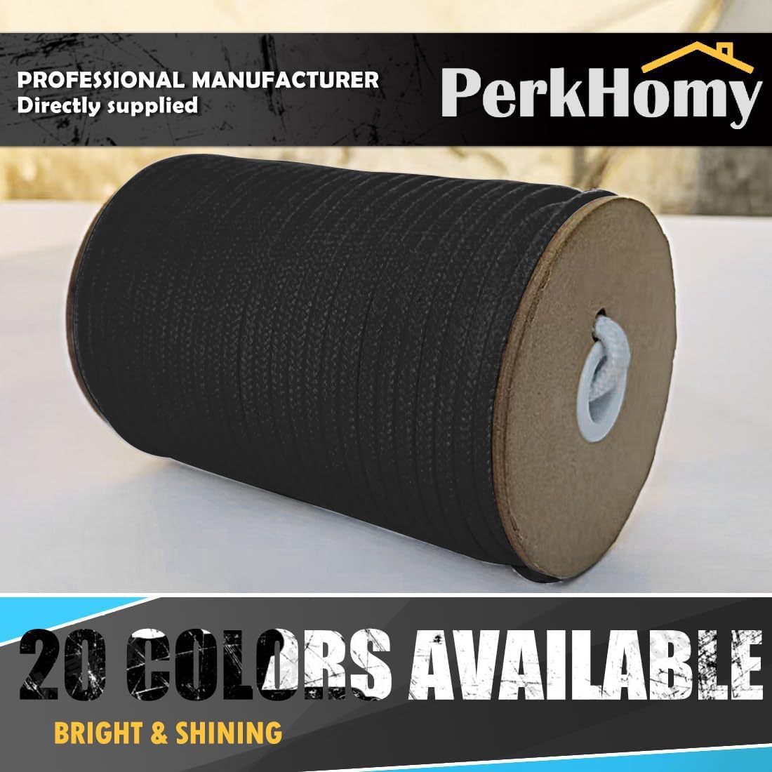 PerkHomy 200 Feet Cotton Rope 3/16" (5mm) Multi Purpose Utility Diamond Braided Cord, Natural Cotton for Clothes Line Camping Crafting Flag Pole, Black
