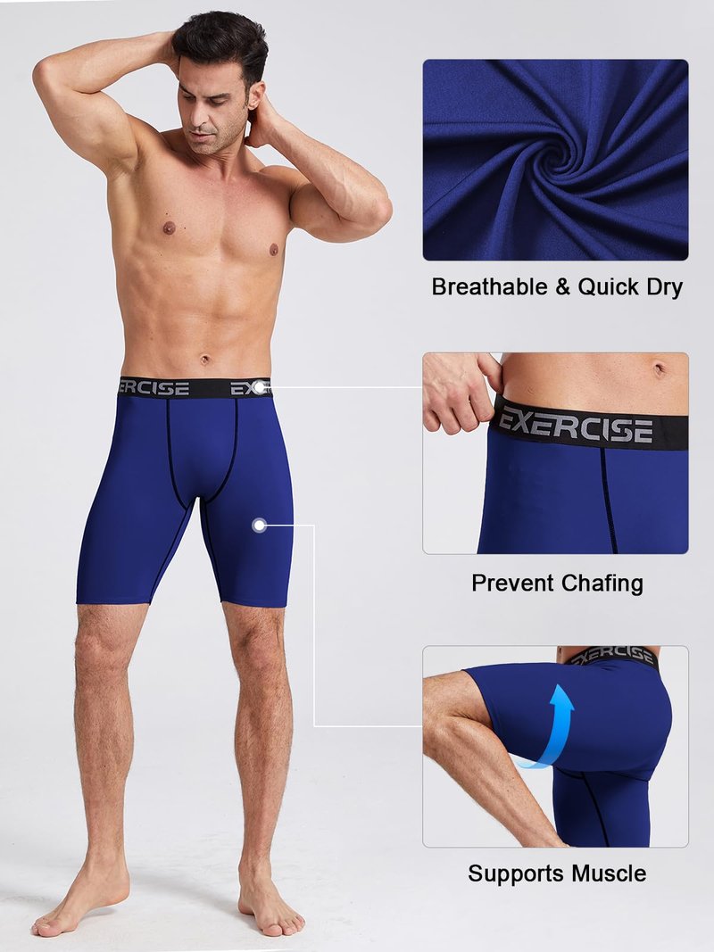 Mexholin 5 Pack Compression Shorts Men Compression Underwear for Men Spandex Sport Shorts for Running Workout Athletic Bl/Gr/Bl/Dark Blue/Red L