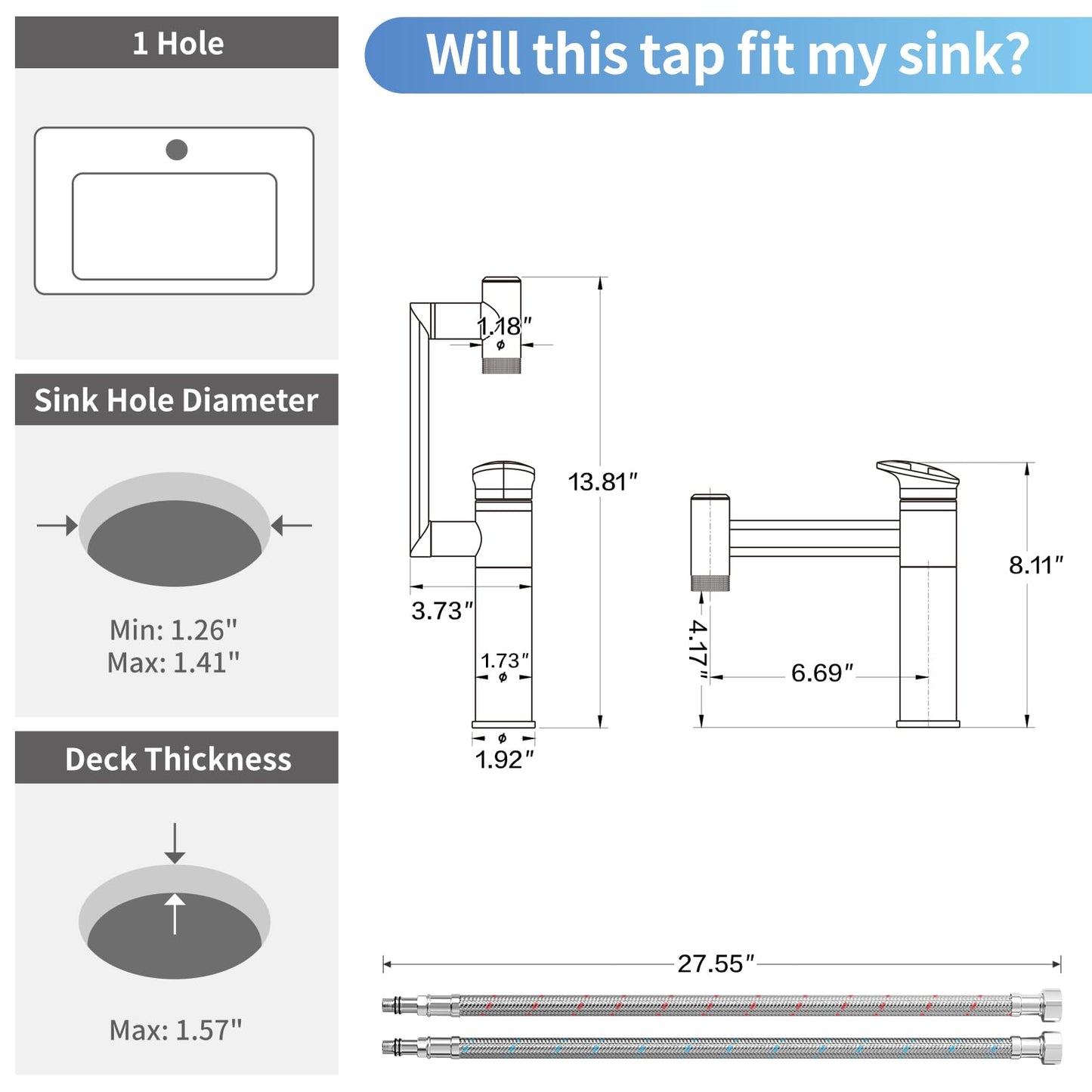 SINGSUO 1080°Rotatable Bathroom Vanity Faucet 1 Hole, Height Adjustable Single Handle Sink Faucet Bathroom with 2 Water Outlet Modes, Bar Sink Tap with Temperature Display (Brushed Nickel)
