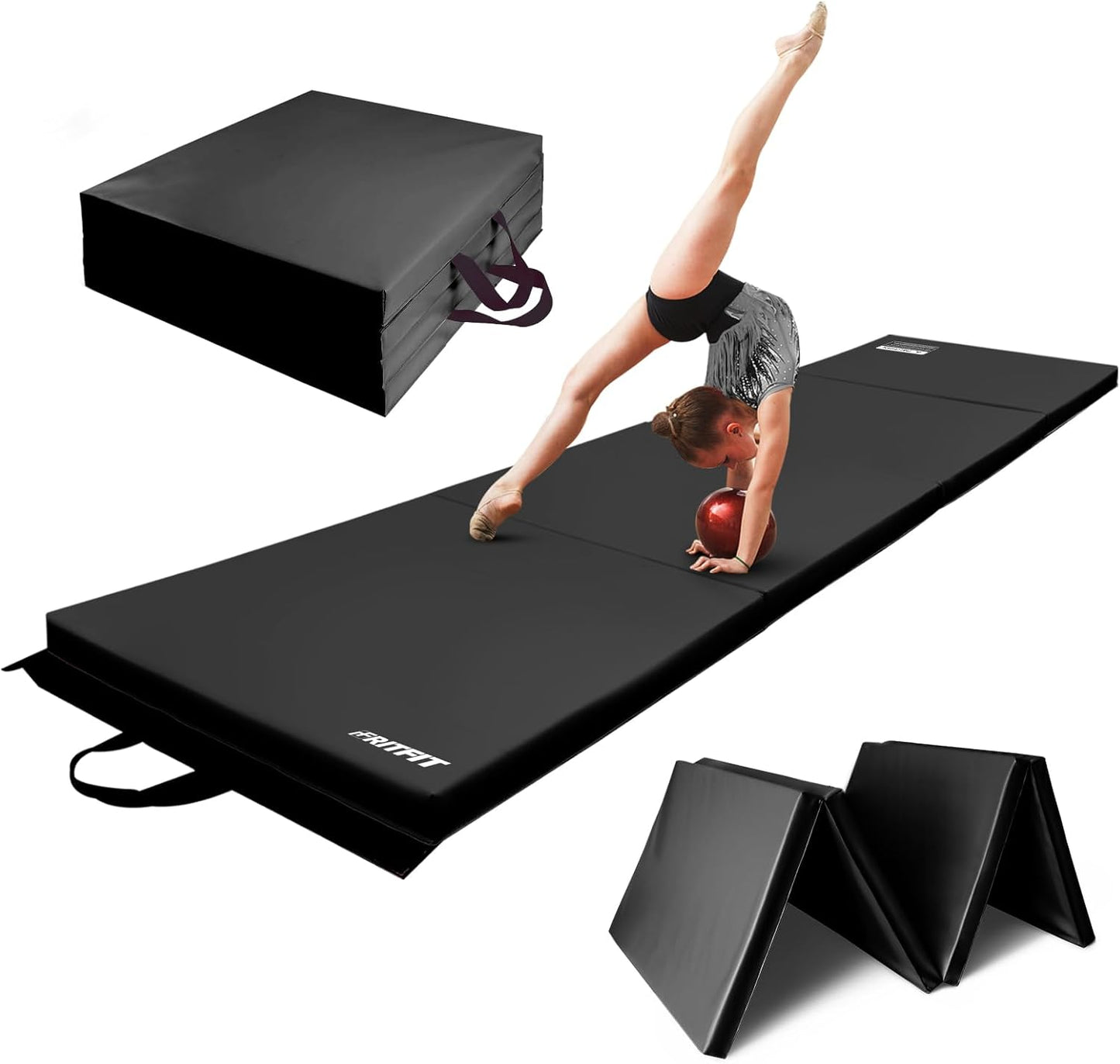 RitFit Folding Exercise Mat - 2 Inch Thick Gymnastics Mat with Carrying Handles | Sizes 3’x6’, 4’x8’, 4’x10’, 2’x8’ for Yoga, MMA, and Home Gym