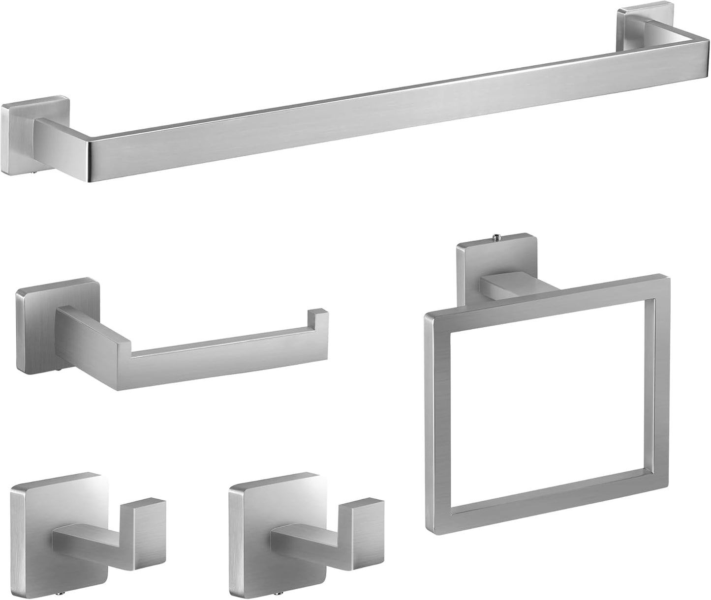 Brushed Nickel Bathroom Hardware Set - 10-Piece Towel Bar, Ring, Hook & Holder Kit