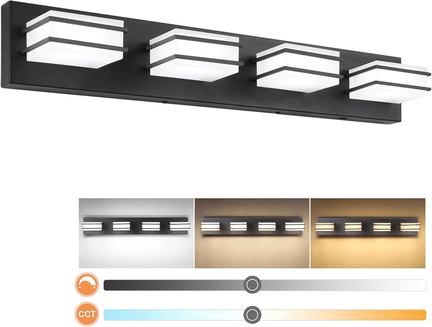 LED Chrome 3-Light Dimmable Bathroom Vanity Light Fixture - Modern Acrylic & Stainless Steel Over Mirror Lighting