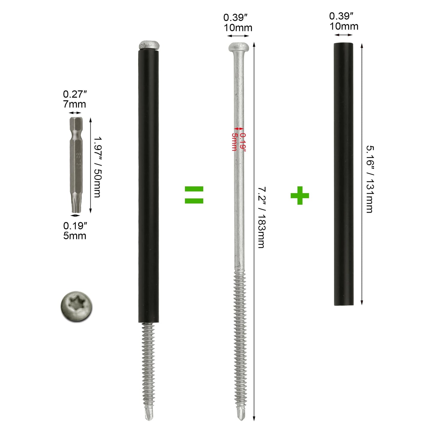 Ypzxola 10-Pack Gutter Screws 7-Inch with Black Ferrule - Rust-Resistant Coated for Secure Gutter Installation & Repair