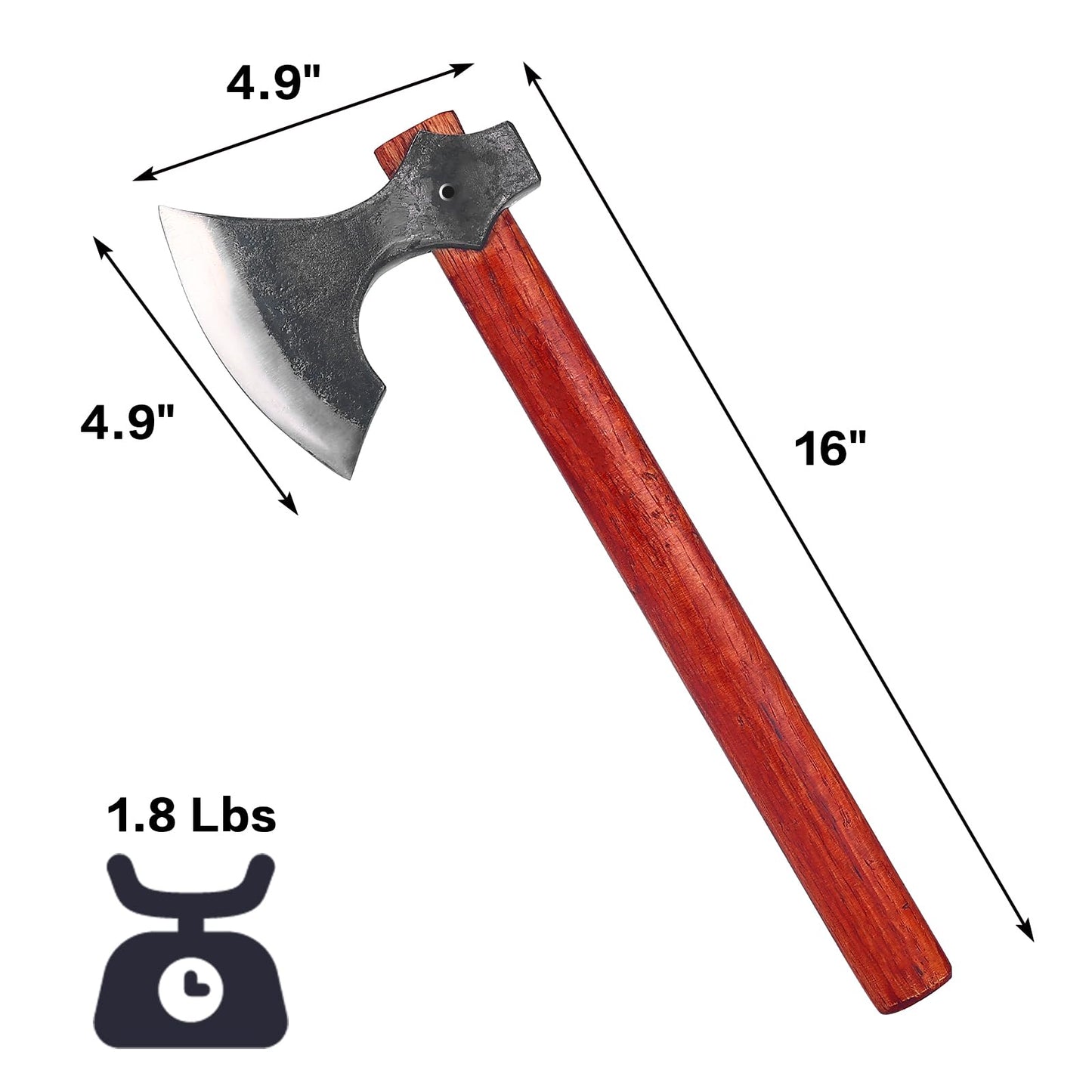 16.2" Viking Style Throwing Axe Set of 2, 1065 High Carbon Steel Bearded-Edge Tomahawk with Beech Wood Handle, Red Anti-Slip Design, for Adults Competition & Outdoor Recreation
