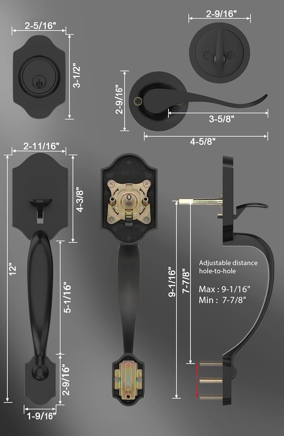 Gold Front Door Handle & Deadbolt Set - Reversible Lever Lock Hardware