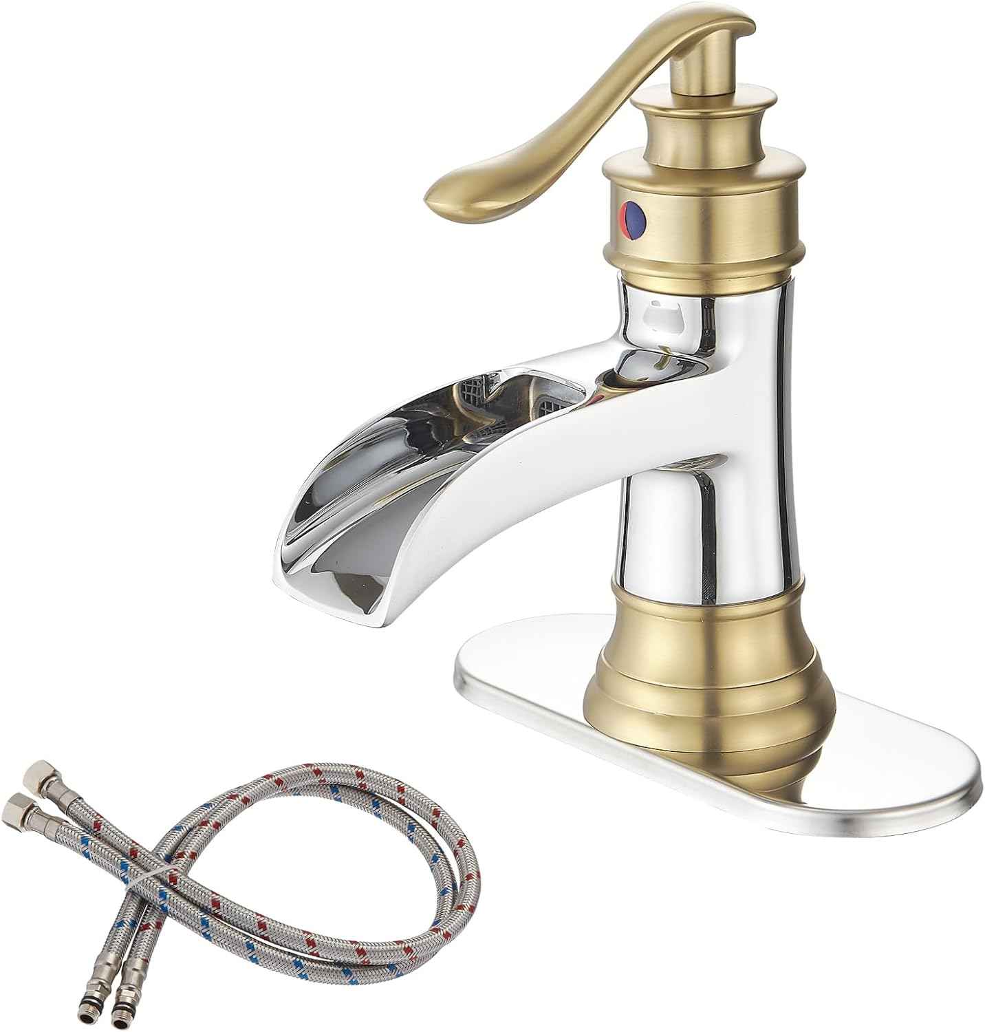 Matte Black Waterfall Bathroom Faucet - Single Handle Lavatory Sink Mixer with Brass Drain
