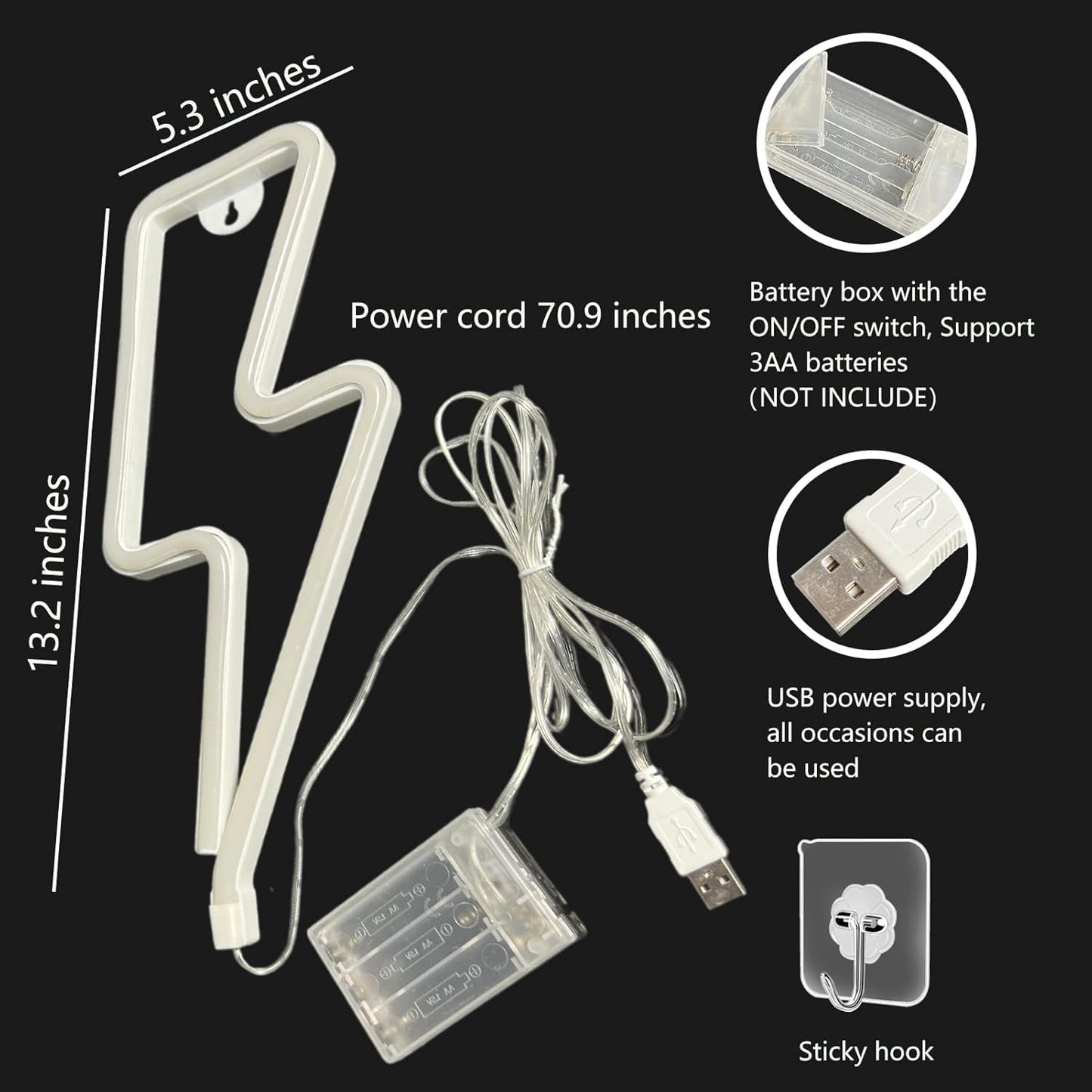 BerniceKelly Neon Signs Lightning Bolt Neon Light Sign for Wall Decor, Battery or USB Powered Led Lightning Light Neon Sign for Bedroom Kids Room Birthday Party Wedding Home Decorations