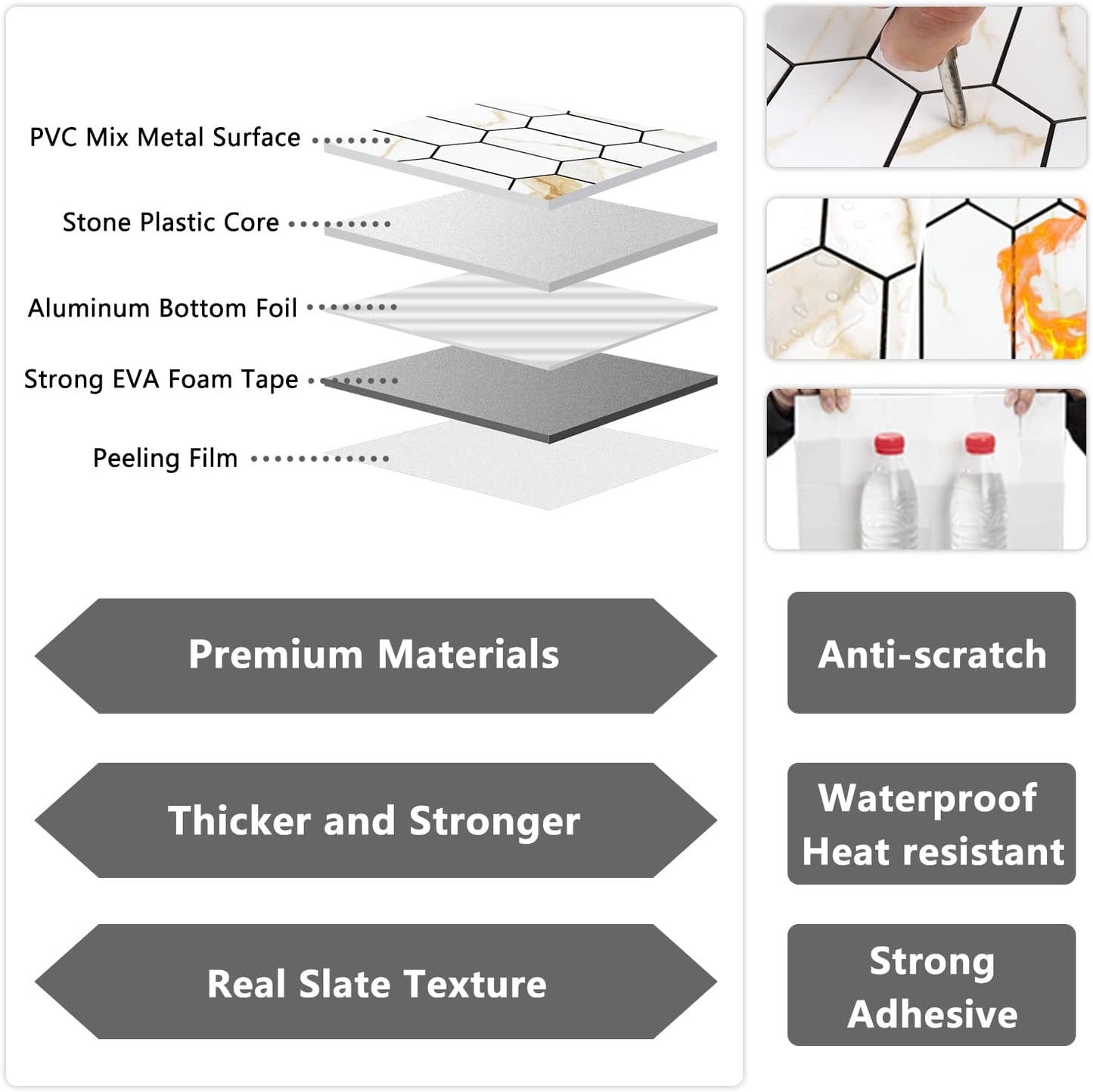 Glossy Wood Grain Peel and Stick Backsplash Tile - 10 Sheets Hexagon Mosaic for Kitchen & Bathroom, 12.4 x 12 Inch