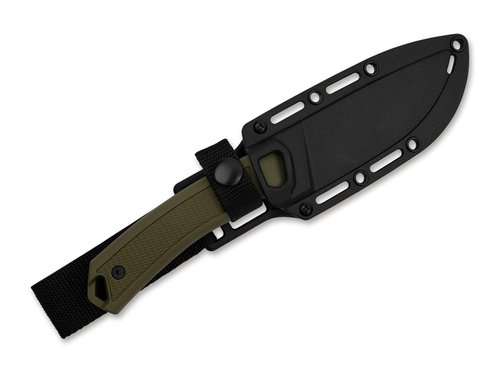 Kershaw Deschutes Skinner Fixed Blade Knife, Olive Design, 3.9 Inch D2 Steel Fixed Drop Point Blade, Full Tang Design, EDC, Molded Sheath, Everyday Carry Knife for Men and Women