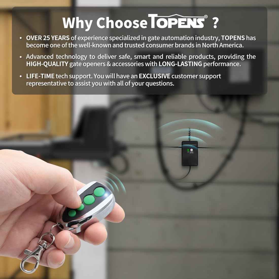 TOPENS ERM12 Universal Gate Opener Receiver & 2 Remotes - Automatic Swing & Slide Accessory