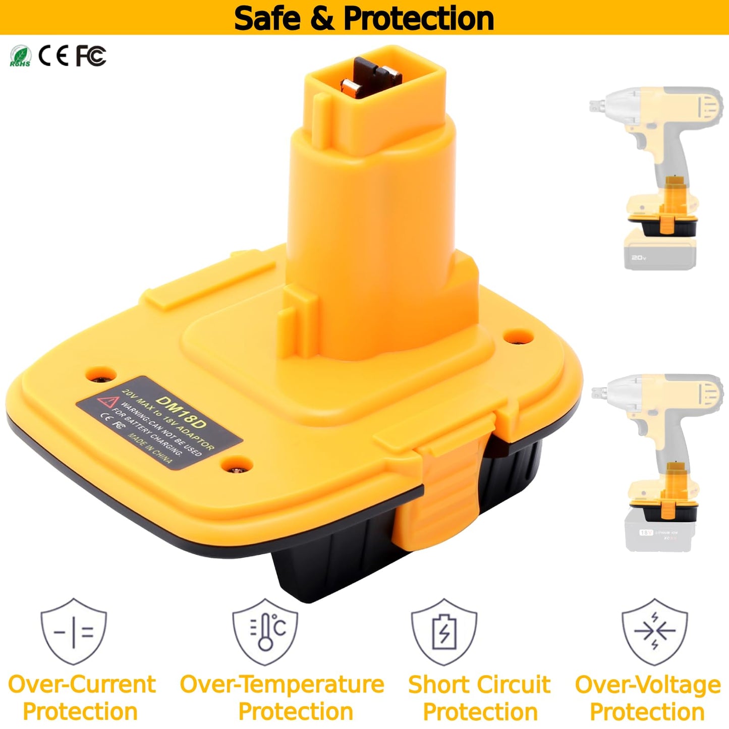 Tulepowceeng DM18D Battery Adapter Compatible with Dewalt 18v Tools, Convert Compatible with Dewalt 20v or Compatible with Mil-Waukee 18v Li-ion Battery to Work with 18V Cordless Power Tools