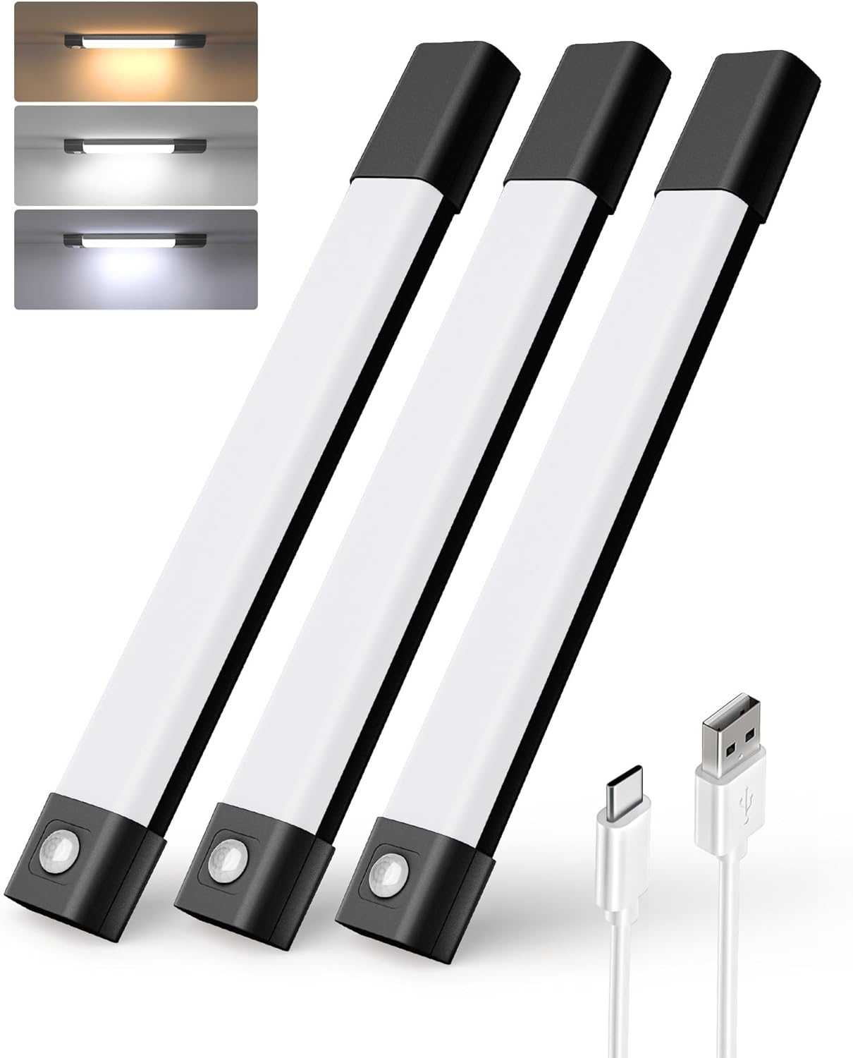 Rechargeable Motion Sensor Under Cabinet Lights - 6-Pack Dimmable LED Closet Lighting, 3 Color Temperatures, 11.8 Inch for Kitchen, Pantry & Bedroom