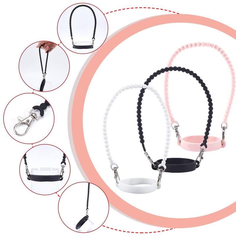 GORGECRAFT 3Pcs 3 Colors Water Bottle Handle Strap Pink White Black Soft Rubber Silicone Round Twist Tumbler Bottles Sling Carrier Holders Straps for Walking Hiking Compatible Cup Accessories