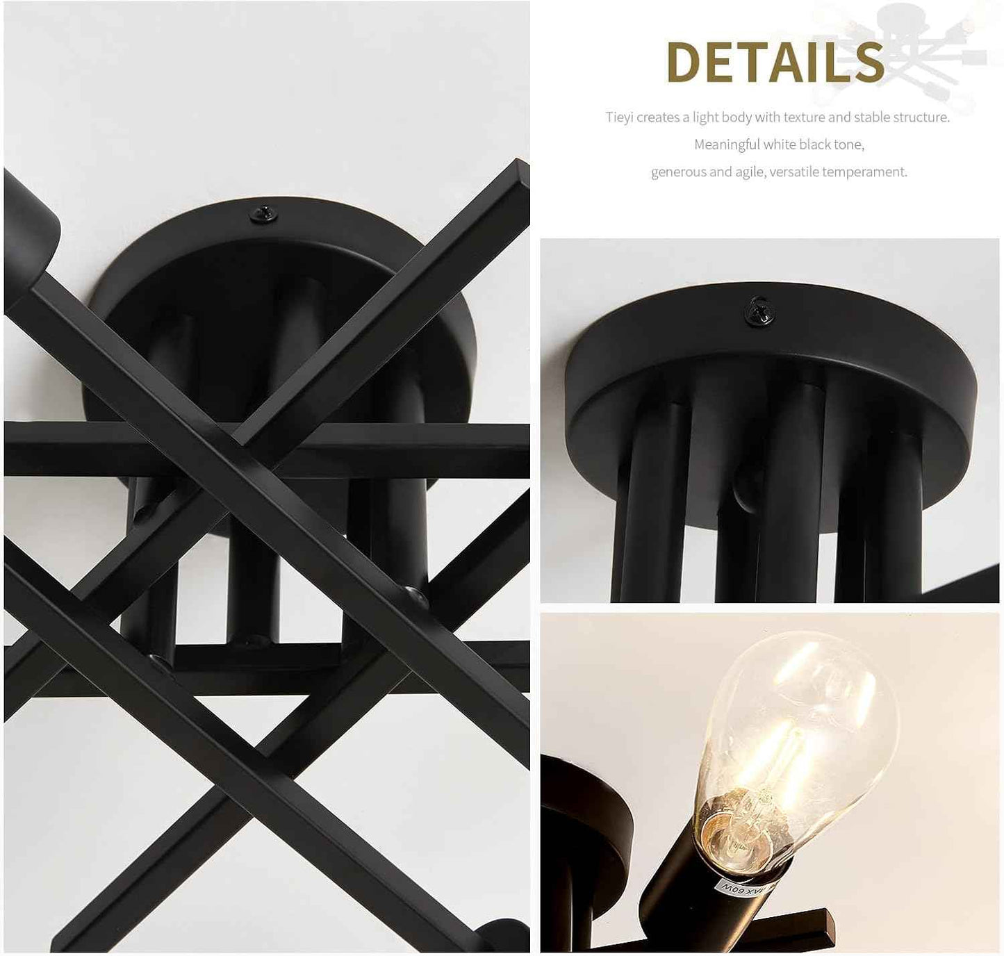 Gold Modern 6-Light Semi Flush Mount Ceiling Light Fixture - Vintage Sputnik Chandelier for Kitchen, Dining & Living Room