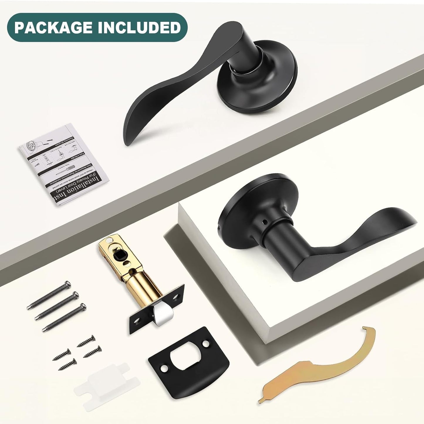 Black Privacy Door Levers - 6 Pack Keyless Modern Wave Handles for Bedrooms