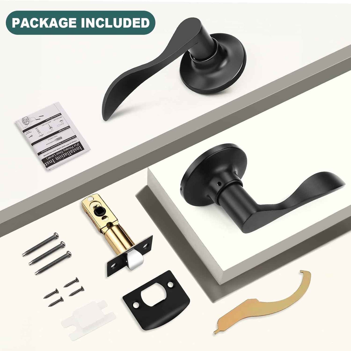 Black Privacy Door Levers - 6 Pack Keyless Modern Wave Handles for Bedrooms