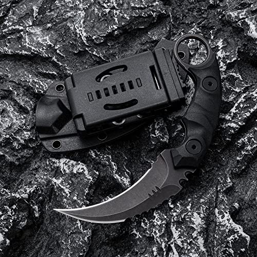OOULORE Black/Black Fixed Blade Knife D2 Steel G10 Handle Tactical Outdoor Survival