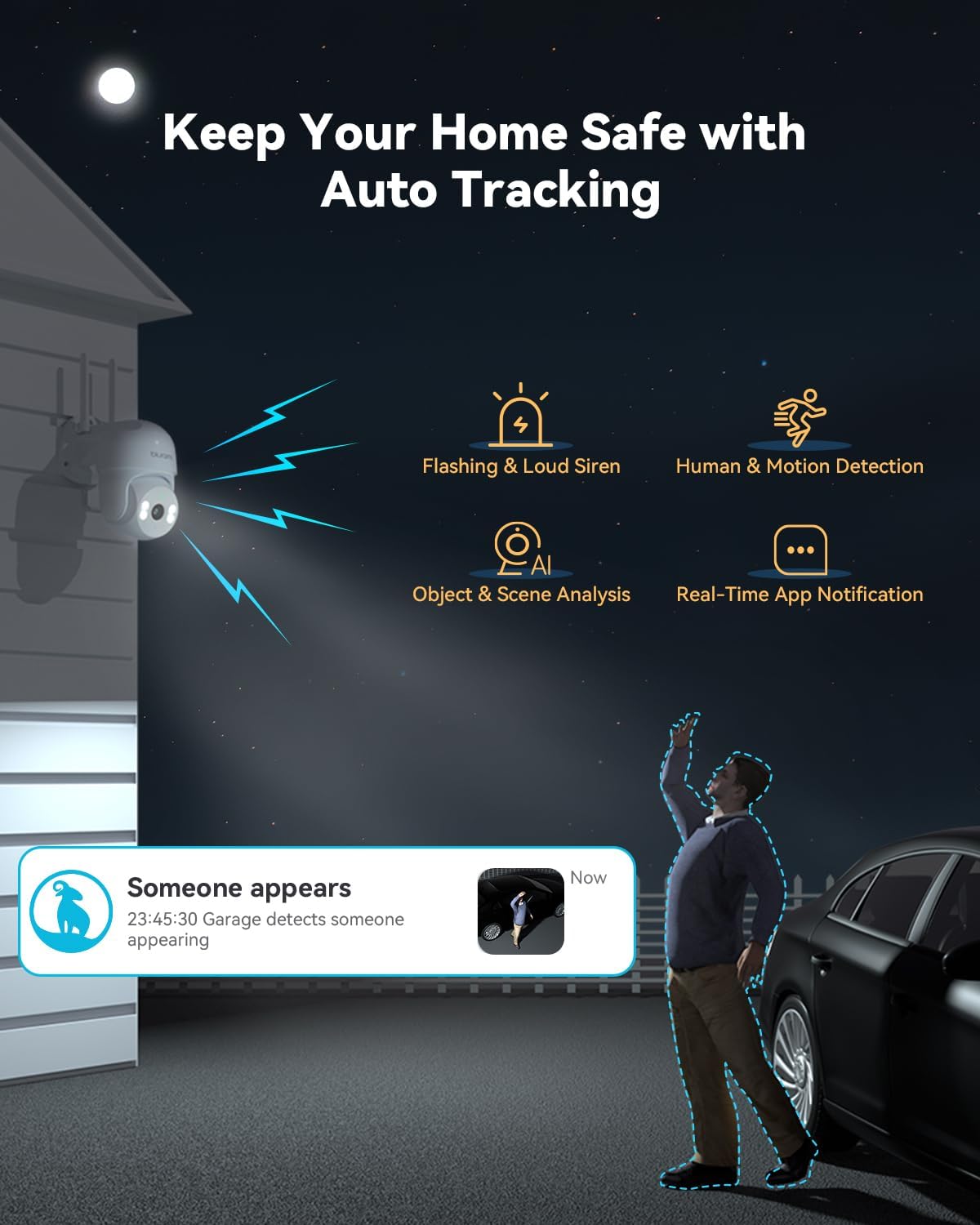 2K Outdoor Security Camera with 360° PTZ, Color Night Vision & Two-Way Audio - Wi-Fi IP66 Weatherproof, Works with Alexa