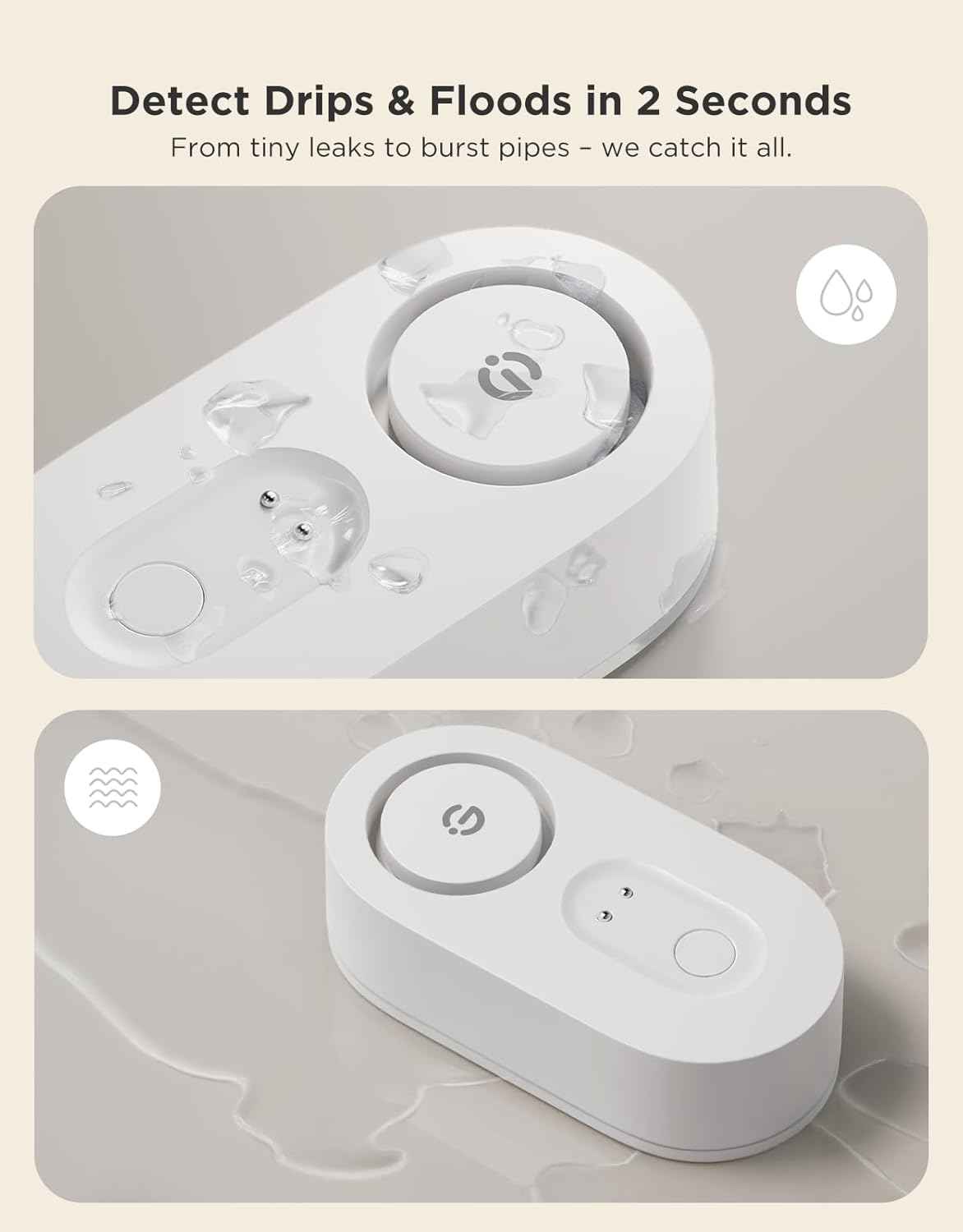 WiFi Smart Water Leak Detector - 3 Pack with 1804ft Range & 5-Year Battery Alerts