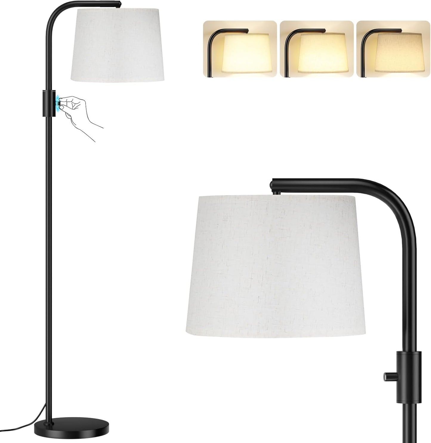 Modern Dimmable Floor Lamp with 9W LED Bulbs - Stylish Standing Light for Living Room & Bedroom (Gold & White)
