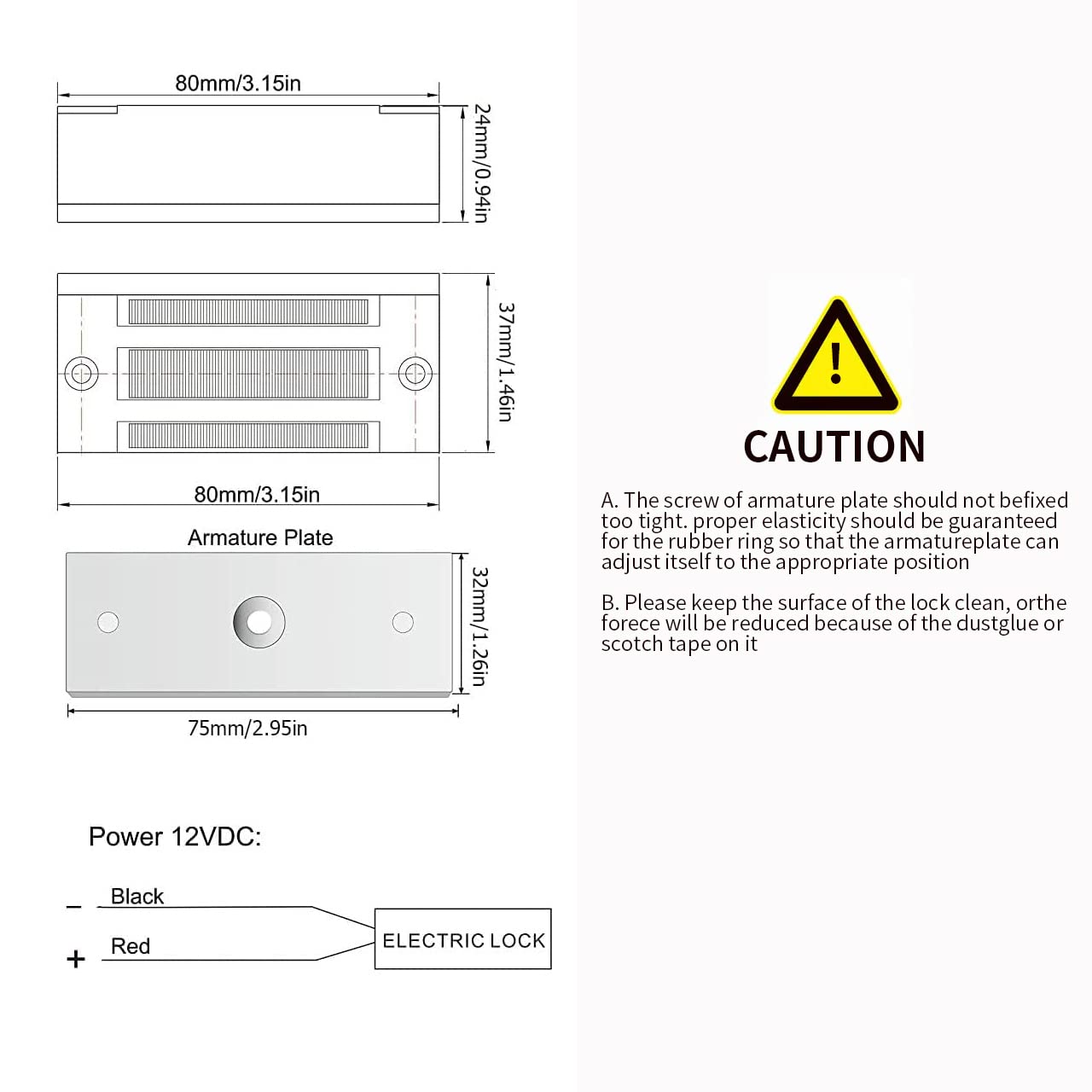 Electric Magnetic Door Lock - 500KG/1200LBS Force, 12V NC Mode Access Control Lock for Metal, Fire Proof, Wooden, Glass Doors