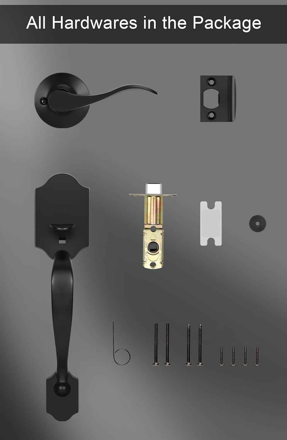 Gold Front Door Handle & Deadbolt Set - Reversible Lever Lock Hardware