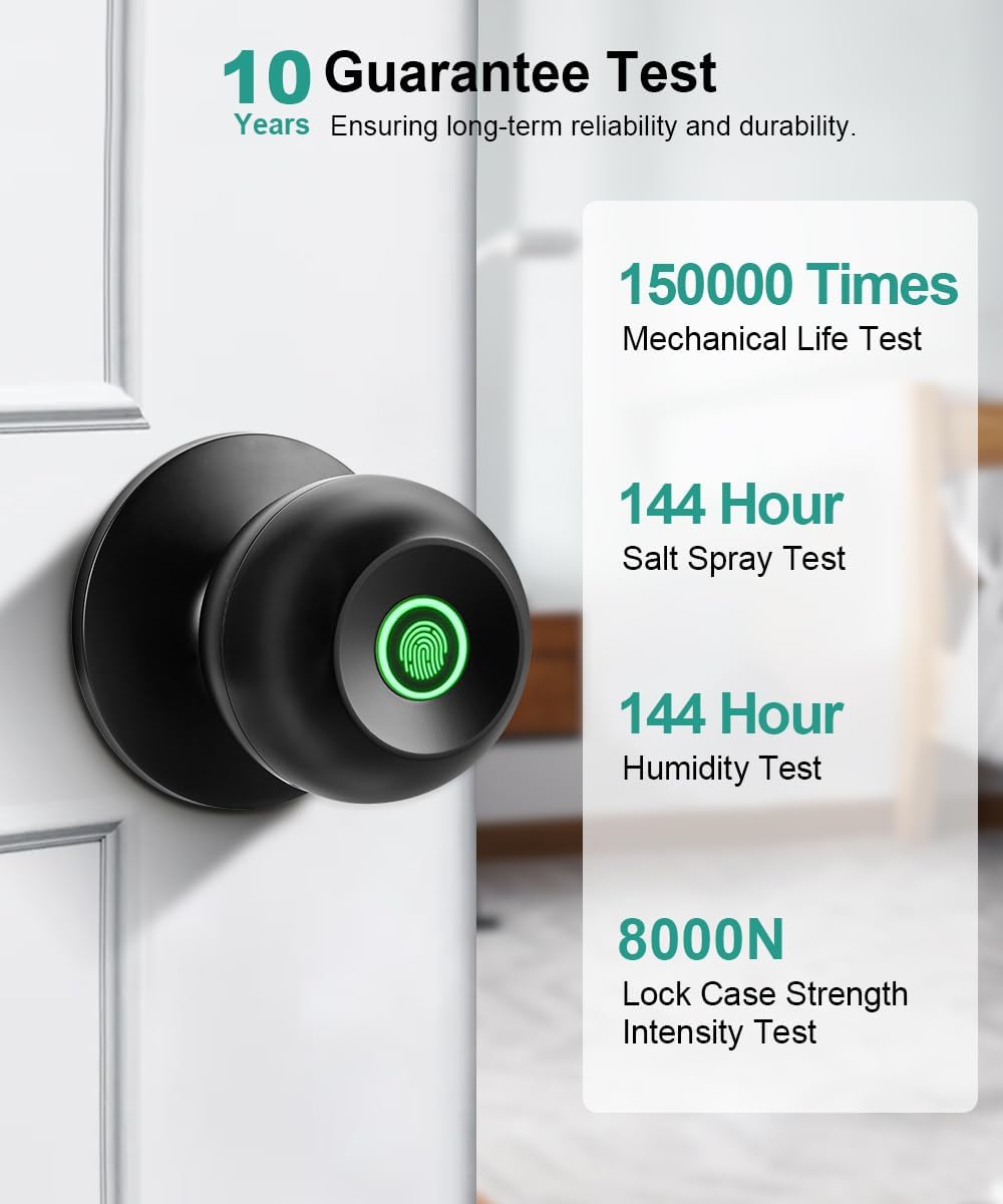 Smart Fingerprint Door Lock - Biometric Keyless Entry Knob with App Control for Home, Office & Garage