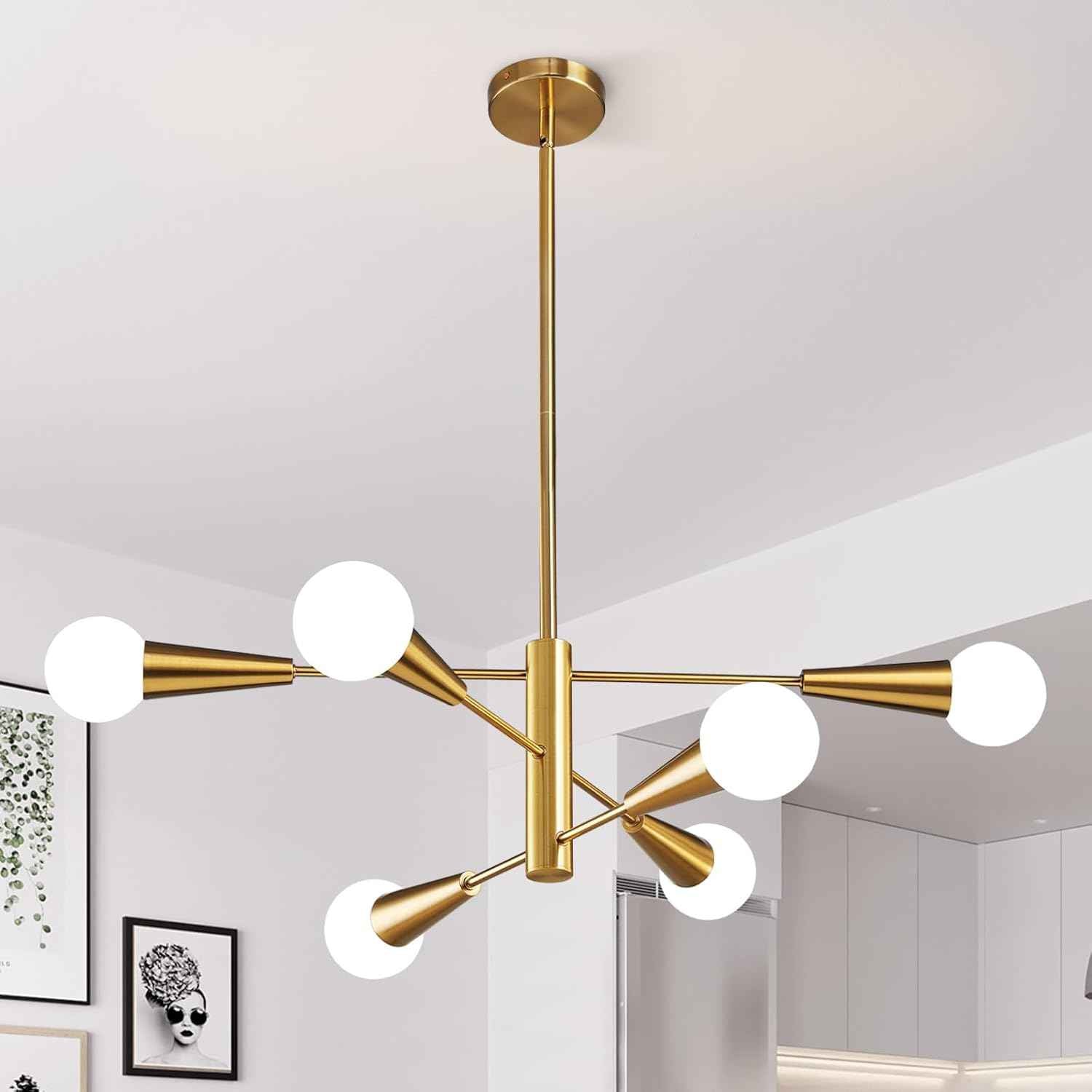 8-Light Gold Sputnik Chandelier - Modern Adjustable Ceiling Light for Dining Room, Kitchen & Foyer