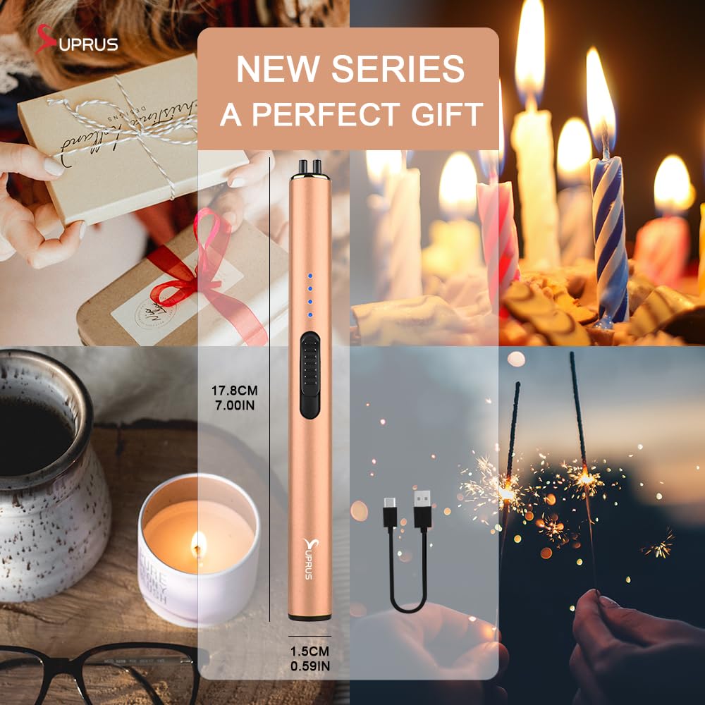 SUPRUS Electric Arc Windproof Flameless USB Rechargeable Lighter with Safety Lock for Candle (Peach Fuzz)