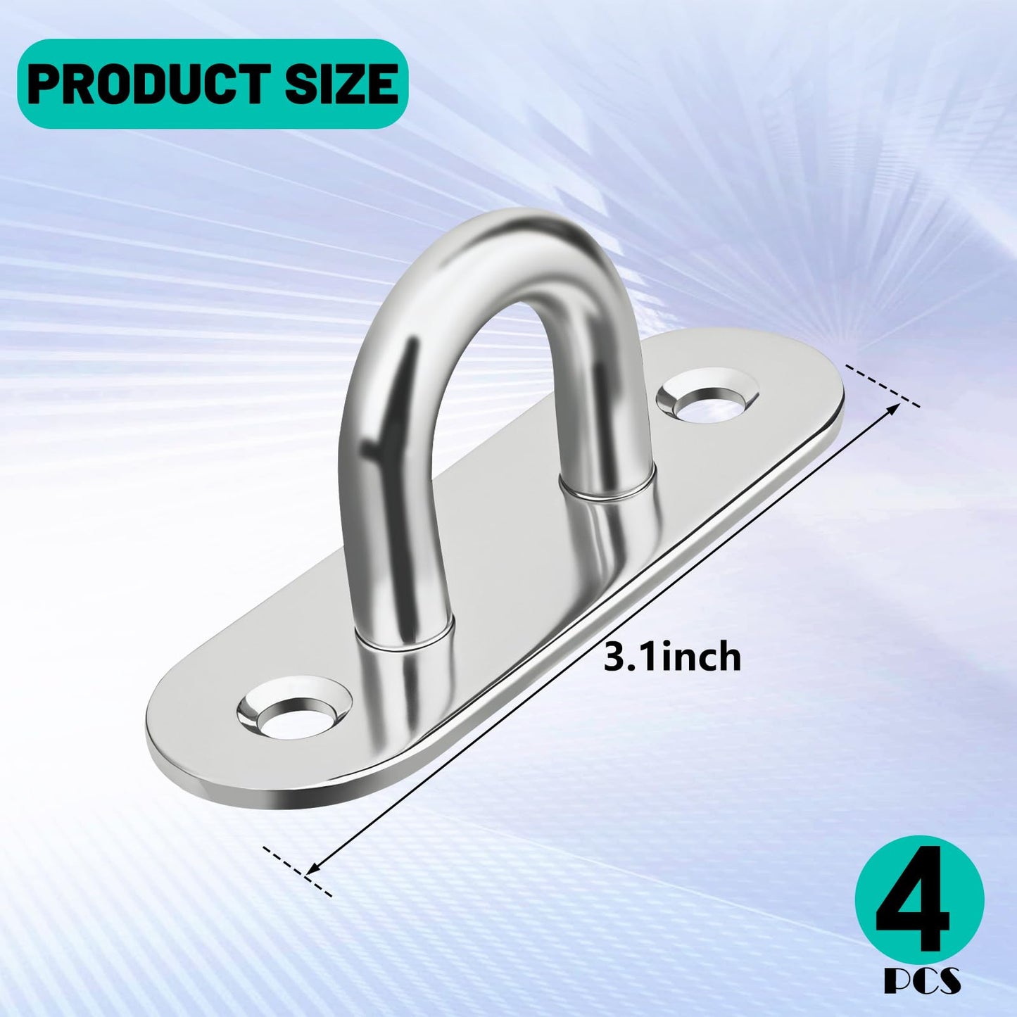 Baocuz 4 Pack 304 Stainless Steel Pad Eye Hooks, 3.1 Inch Ceiling Hooks for Hanging, Silver Hanging Hook with Screws