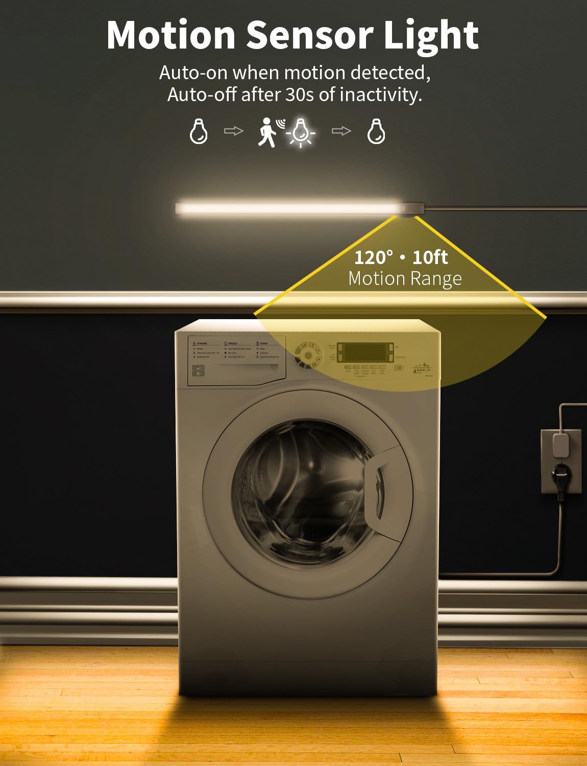 Under Cabinet Lighting, Motion Sensor Lights Indoor Plug in, 16" 12V LED Under Counter Super Bright Magnetic for Kitchen/Hallway/Toilet/Garage/Closet(Warm White/3000K)