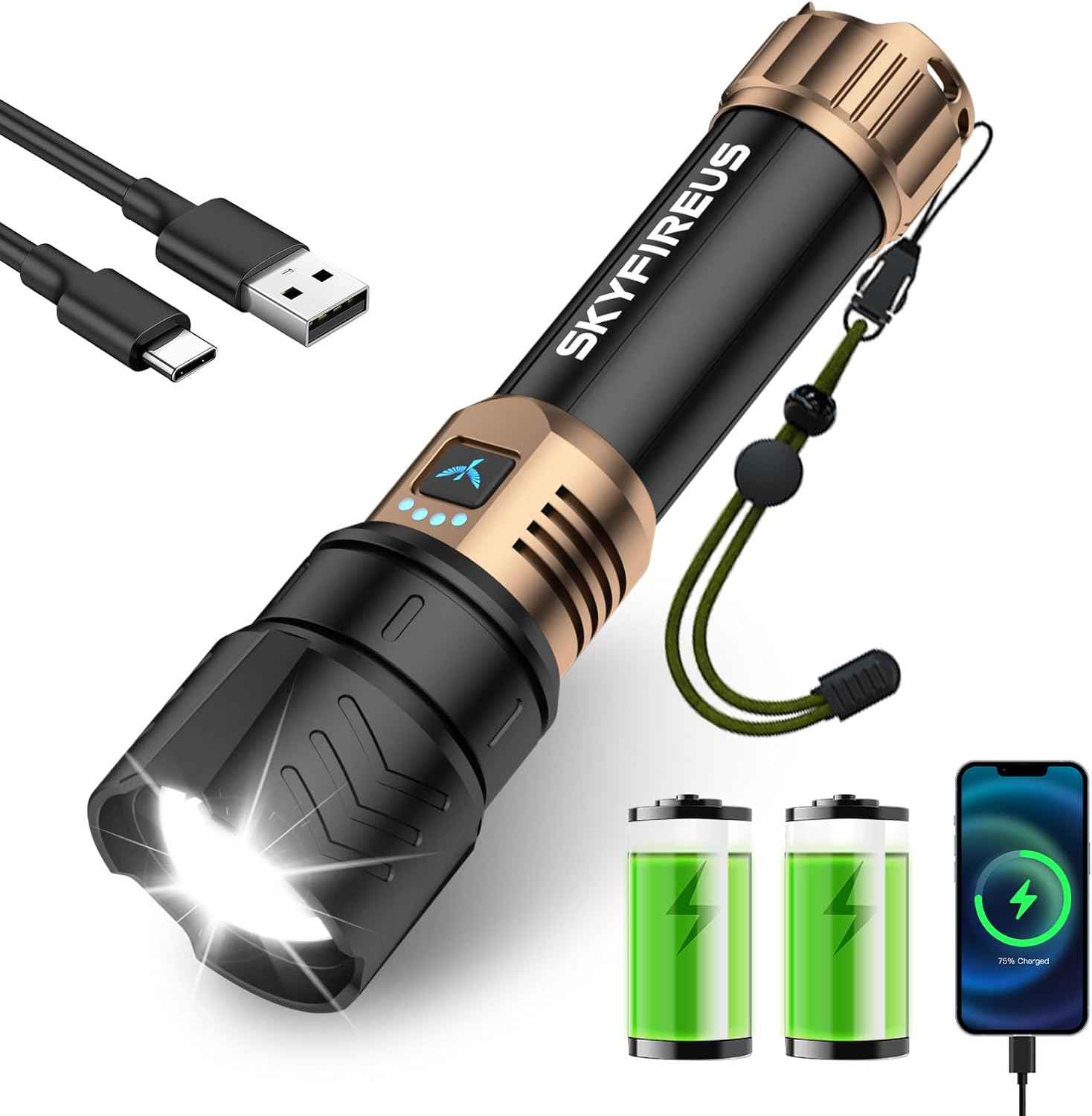 2000 Lumen Rechargeable LED Flashlight - Waterproof Tactical Light with Zoom & 4 Modes for Camping & Outdoor Use