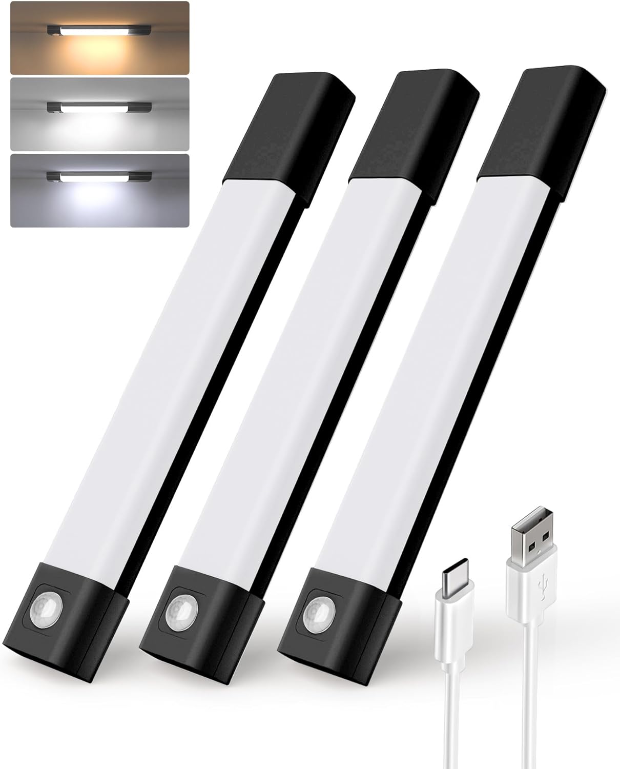 Rechargeable Motion Sensor Under Cabinet Lights - 6-Pack Dimmable LED Closet Lighting, 3 Color Temperatures, 11.8 Inch for Kitchen, Pantry & Bedroom