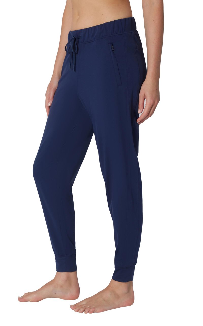 Yogalicous Womens Jogger High Rise Workout Side Pocket Pants with Drawstring - Naval Blue - Medium