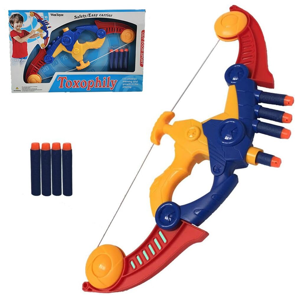 WenToyce Soft Arrow Bow Set for Kids Beginner, Easy Foam Archery Kit for Starters, with 4 Soft Darts Arrows, Safe Outdoor Indoor Shooting Games Activity for Toddler Boys Girls (Red)
