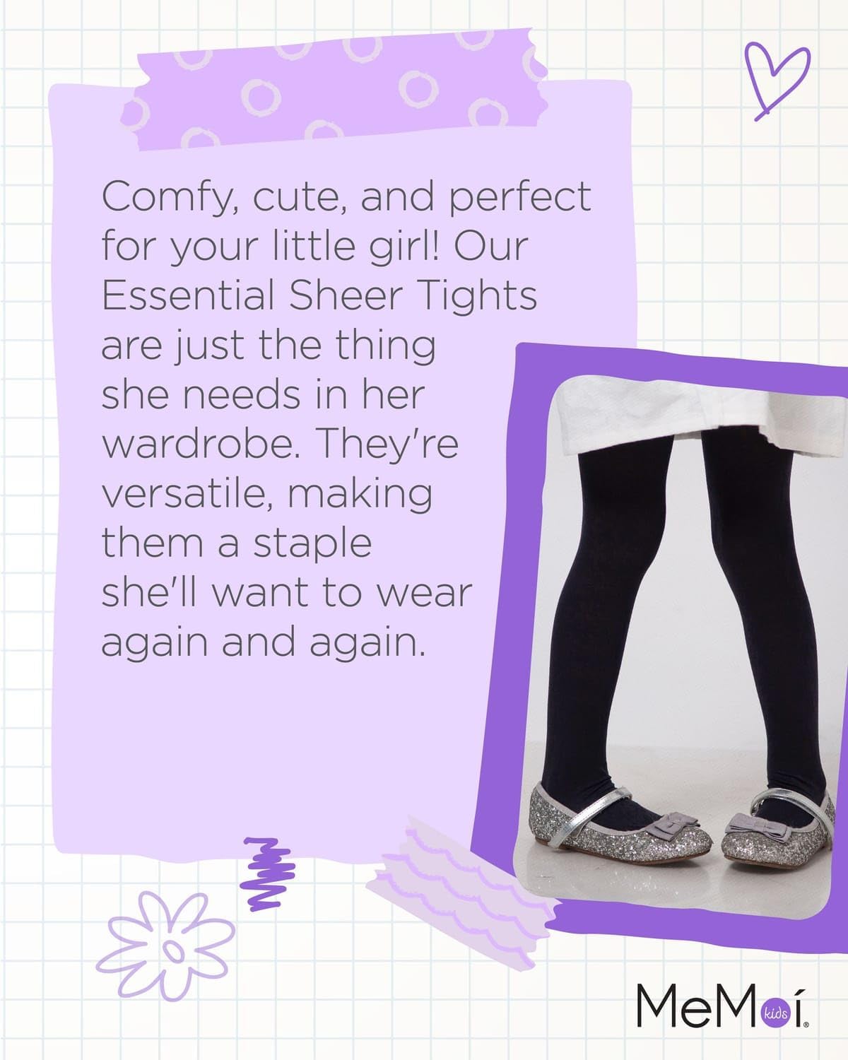 MeMoi Essential Sheer Nylon Tights - Ultra Soft & Lightweight for Girls | Sizes A-12