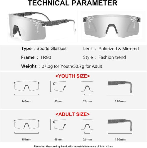 FIXEROS Two Size Polarized Baseball Sunglasses For Adults and Youth Boys Girls Kids UV400 Men Women Cycling Sports Glasses